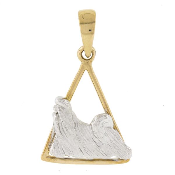 Estate Solid 14K Two Tone Gold Detailed Textured Silky Terrier Charm Pendant