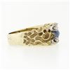 Image 5 : Unisex Vintage 14K Yellow Gold Oval Cabochon Star Sapphire & Diamond Nugget Ring