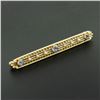 Image 2 : Antique 14k Yellow Gold Bezel Sapphire Seed Pearl Bead Open Work Bar Pin Brooch
