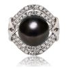 Image 1 : 12mm Tahitian Pearl and 0.97 ctw Diamond Platinum Ring