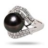 Image 2 : 12mm Tahitian Pearl and 0.97 ctw Diamond Platinum Ring