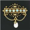 Image 2 : Vintage Victorian Revival 14K Gold Opal Cultured Pearl Dangle Brooch Pin Pendant