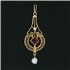 Image 3 : Antique Victorian 10K TT Gold Red Stone & Pearl Dangle Filigree Lavalier Pendant