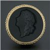 Image 2 : Vintage 14K Gold Large Black Onyx Matte Carved Cameo Intaglio Round Platter Ring