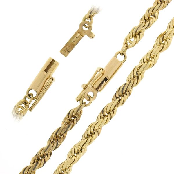 Unisex 14K Yellow Gold 18" 3.3mm Polished Solid Rope Chain Barrel Clasp Necklace