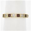 Image 1 : Estate 14k Yellow Gold Diamond & Synthetic Ruby Milgrain Bezel Stack Band Ring