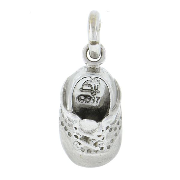 Estate Solid 18K White Gold Detailed Lucky Baby Shoe Charm Pendant w/ Jump Ring
