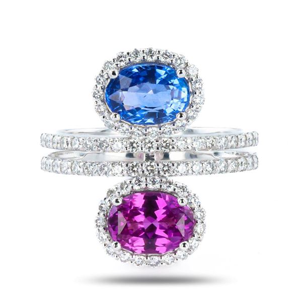 3.01 ctw Purple Pink and Blue Sapphire and 0.72 ctw Diamond Platinum Ring