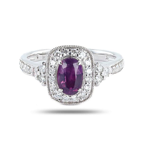 1.28 ctw UNHEATED Purple Pink KASHMIR Sapphire and 0.49 ctw Diamond Platinum Rin