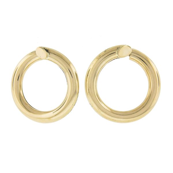 Solid 14K Yellow Gold Large Smooth Polished Tubes 34mm Round Hoop Earrings