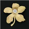 Image 2 : Vintage 14k Gold Bezel Cubic Zirconia Cz Textured Leaf Flower Petite Brooch Pin