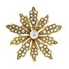 Image 1 : Antique Victorian 14k Gold Diamond & Seed Pearl Flower Burst Pin Brooch Pendant