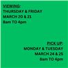 Image 1 : VIEWING & PICKUP DATES