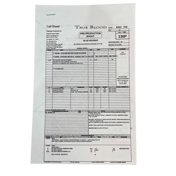 True Blood (2008 - 2014) - Call Sheet