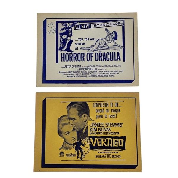 Theater Or Drive-In 50's Movie Advertising Cards - Dracula - Vertigo