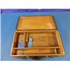 Image 1 : Leather covered wood case, 14" x 7 1/2" x 2 1/2", lock but no key  - CONSIGN # PC 4