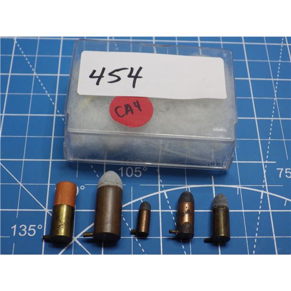 Pinfire cartridge lot, one 12mm pistol cartridge headstamed B and Paris, one 9mm shotshell headstamp