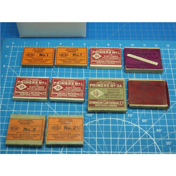 Lot of collectible primers, three Dominion Cartridge co. No. 1 primers for black powder pistol cartr