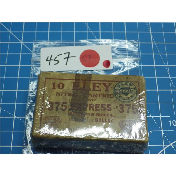 Eley box with 10 nitro  375 Express cartigdges. These are also known as 375 1 1/2" cartridges with 2