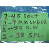 Image 1 : Pistol Collector Ammunition, 45 Colt, 9MM Lugar, 38 Smith and Wesson, 38 special.