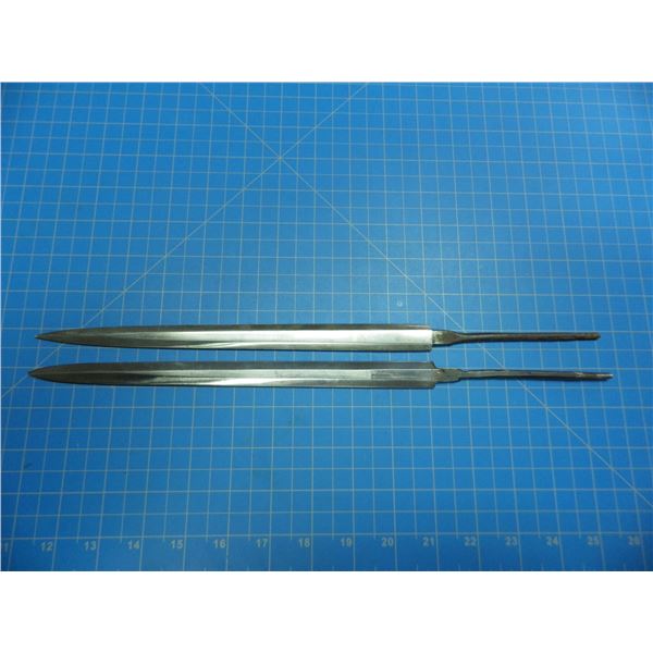 2 military double edged dagger blades, no markings, blades 10 1/4" or 255mm long