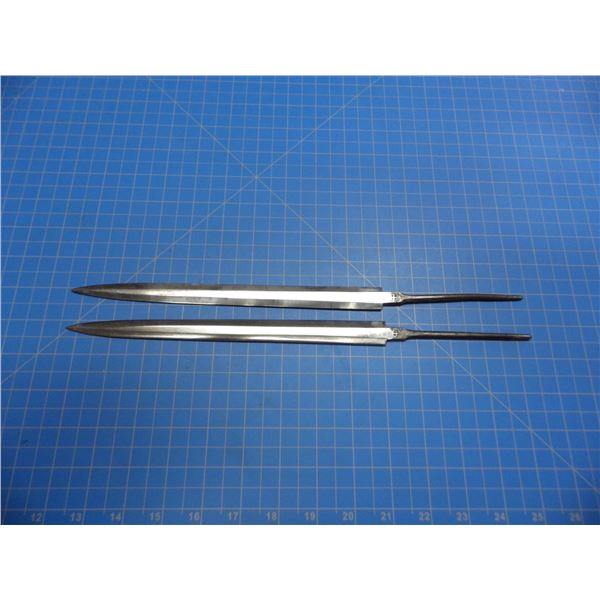 2 military double edged dagger blades, both stamped with a cross, one marked WMW Waffen, 240mm long 