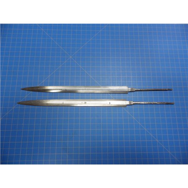 2 military double edged dagger blades, both stamped with a cross,  255mm long blades, need polishing