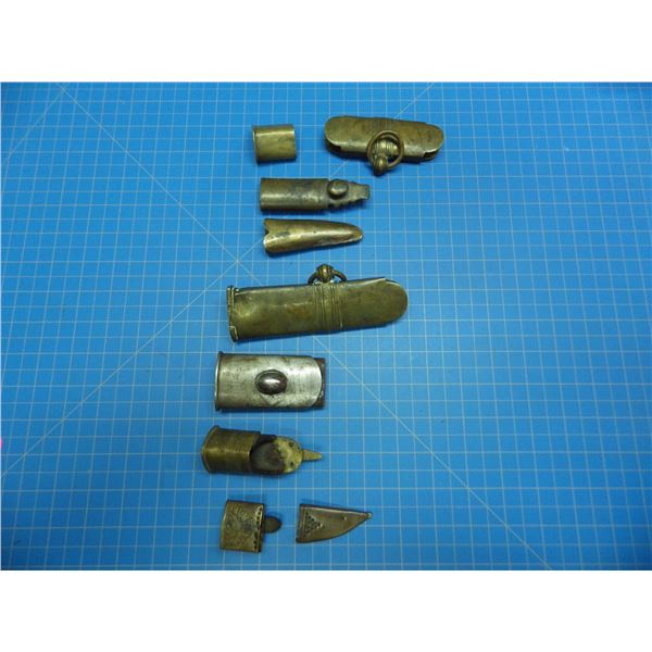 9 assorted chapes or throats from sword or bayonet scabbards