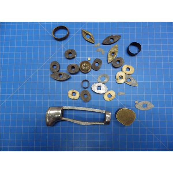 assorted spacers for dagger handles, some unknown pommels and knife handle from and unknown military