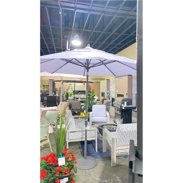TREASURE GARDEN 9' AUTO-TILT OCTAGONAL UMBRELLA. ANTHRACITE FRAME, ATLANTIC COAST STRIPE FABRIC