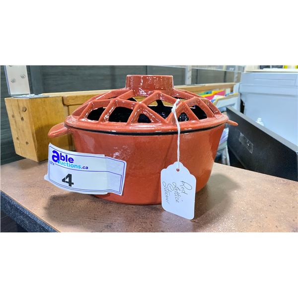 TERRACOTTA COLORED RED LATTICE CAST IRON STEAMER
