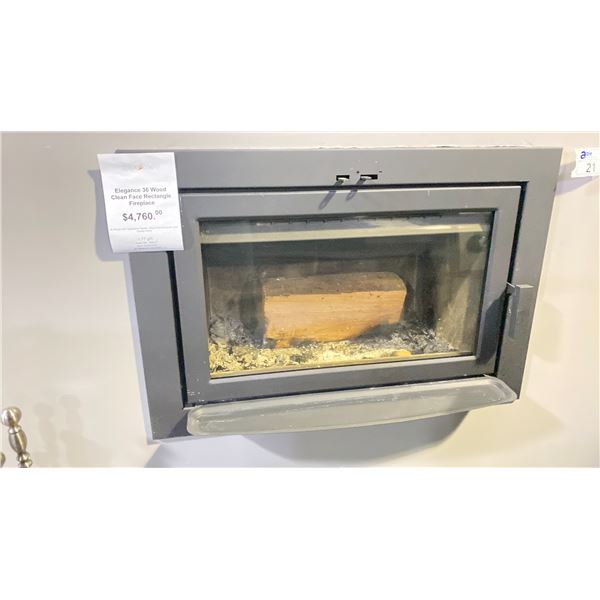 ELEGANCE 36 WOOD CLEAN FACE RECTANGLE FIREPLACE-DEMO. WITH SOAPSTONE PANELS, CLEAN FACE SURROUND,