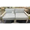 Image 1 : LARSSEN CUSHION TWO SEAT LOVESEAT. WARM GREY FRAME AND ORDERLY LINES NAUTICAL FABRIC. TEXTURED