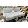Image 2 : LARSSEN CUSHION TWO SEAT LOVESEAT. WARM GREY FRAME AND ORDERLY LINES NAUTICAL FABRIC. TEXTURED
