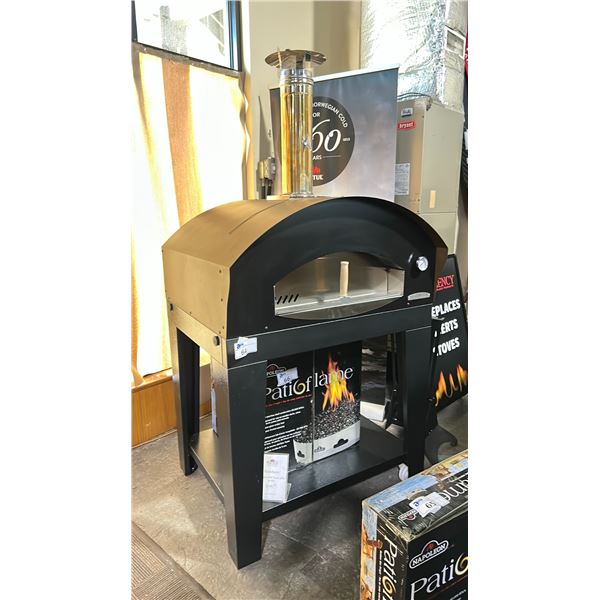 ROSSOFUOCO BENNI-BROWN WOOD FIRED PIZZA OVEN WITH BASE. 39"WX34"DX77"H WITH CHIMNEY.