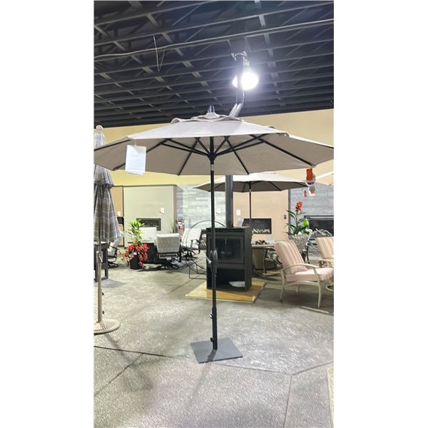 TREASURE GARDEN 9' AUTO-TILT OCTAGONAL UMBRELLA WITH BLACK FRAME/CAST ASH FABRIC AND BASE. DOUBLE