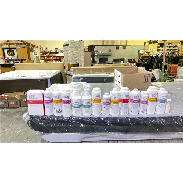 DELUXE SPA/HOT TUB CHEMICAL PACKAGE. FILTER CLEAN, ALK+, STAIN OUT, ENZYMES, QUICK 100, CALCIUM +,