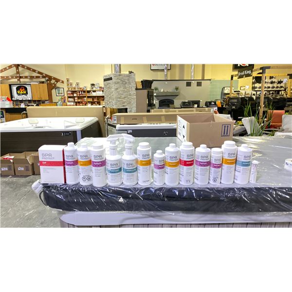 DELUXE SPA/HOT TUB CHEMICAL PACKAGE. FILTER CLEAN, ALK+, STAIN OUT, ENZYMES, QUICK 100, CALCIUM +,