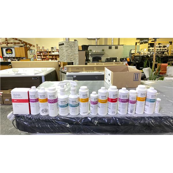 DELUXE SPA/HOT TUB CHEMICAL PACKAGE. FILTER CLEAN, ALK+, STAIN OUT, ENZYMES, QUICK 100, CALCIUM +,