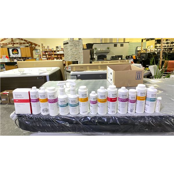 DELUXE SPA/HOT TUB CHEMICAL PACKAGE. FILTER CLEAN, ALK+, STAIN OUT, ENZYMES, QUICK 100, CALCIUM +,