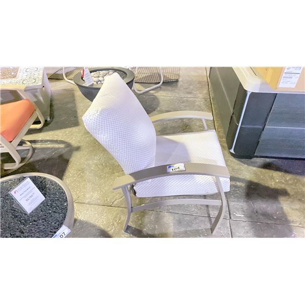 TELESCOPE CASUAL BELLE ISLE CUSHION ARM CHAIR AS SHOWN WITH DETAIL LINEN FABRIC AND STORM FRAME.