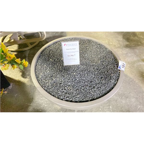 BOLA FIRE BOWL. SMOOTH GREY CONCRETE WITH 20" NATURAL GAS BURNER AND TRIM RING. 65,000 BTU.