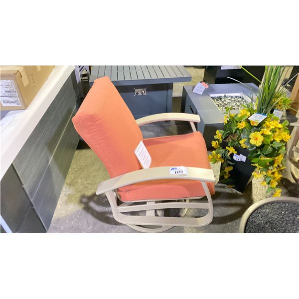 TELESCOPE CASUAL BELLE ISLE CUSHION SWIVEL ROCKER WITH PERSIMMON FABRIC AND DESERT FRAME. MARINE