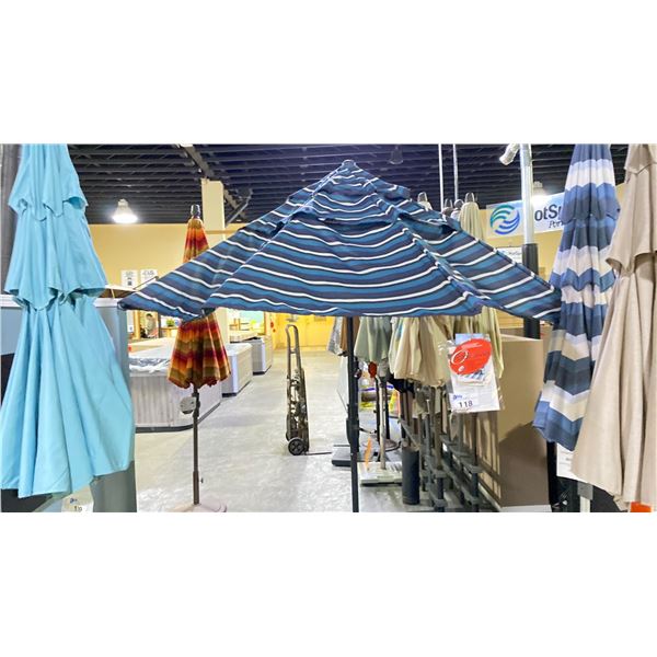 TREASURE GARDEN 9' GLIDE-TILT OCTAGONAL UMBRELLA WITH WEIGHTED BASE. BLACK FRAME WITH PROVIDENCE