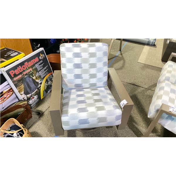 TELESCOPE CASUAL LARSSEN CUSHION SWIVEL ROCKER. BEACHWOOD COLOR FRAME AND DREAM MIST FABRIC.
