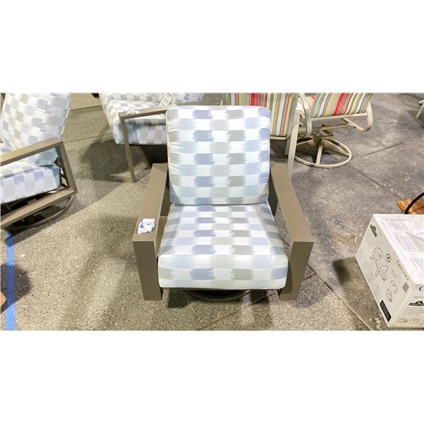 TELESCOPE CASUAL LARSSEN CUSHION SWIVEL ROCKER. BEACHWOOD COLOR FRAME AND DREAM MIST FABRIC.