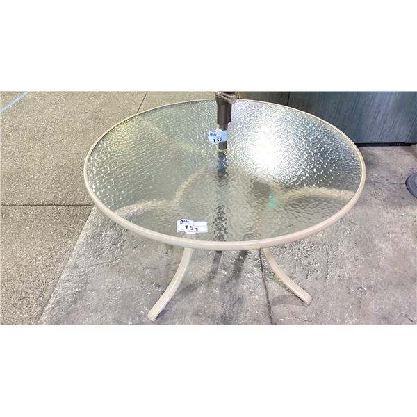 TELESCOPE GARDEN GLASS TOPPED 48" DIAMETER PATIO TABLE WITH POWDER COATED ALUMINUM FRAME