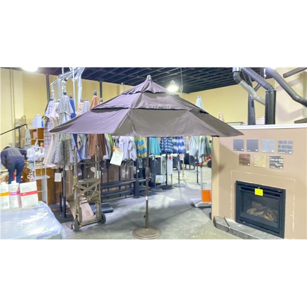 TREASURE GARDEN 11' AUTO TILT OCTAGONAL UMBRELLA. BRONZE FRAME WALNUT FABRIC.