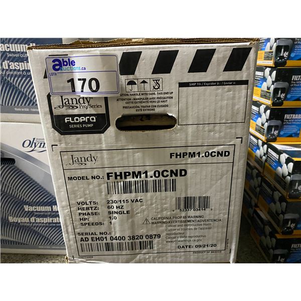 JANDY PRO SERIES 1 HP POOL PUMP. MODEL FHPM1.0CND. 230V