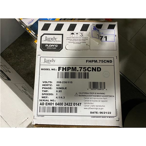 JANDY PRO SERIES POOL PUMP .95 HP MODEL FHP.75CND. 230V